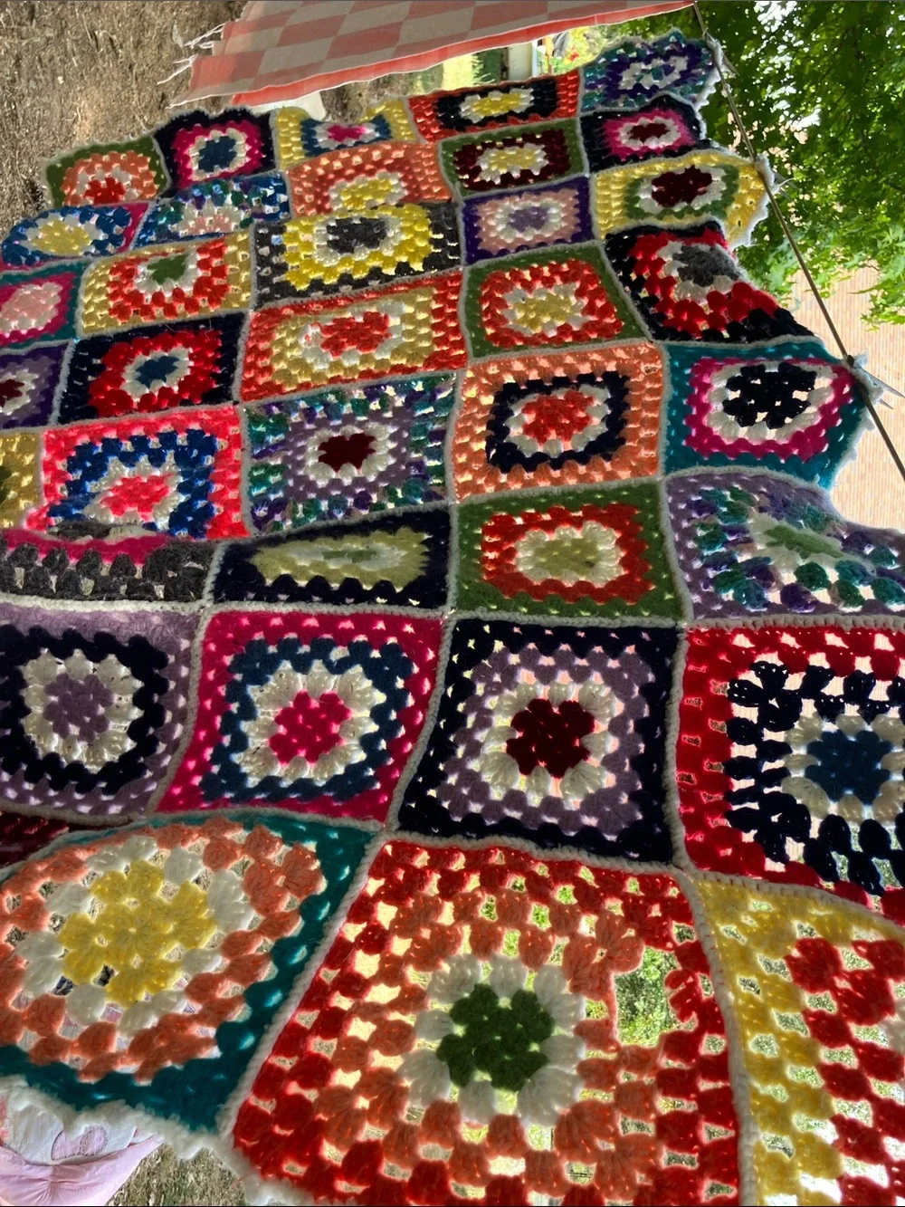 Granny square wool crochet twin blanket throw *damaged*